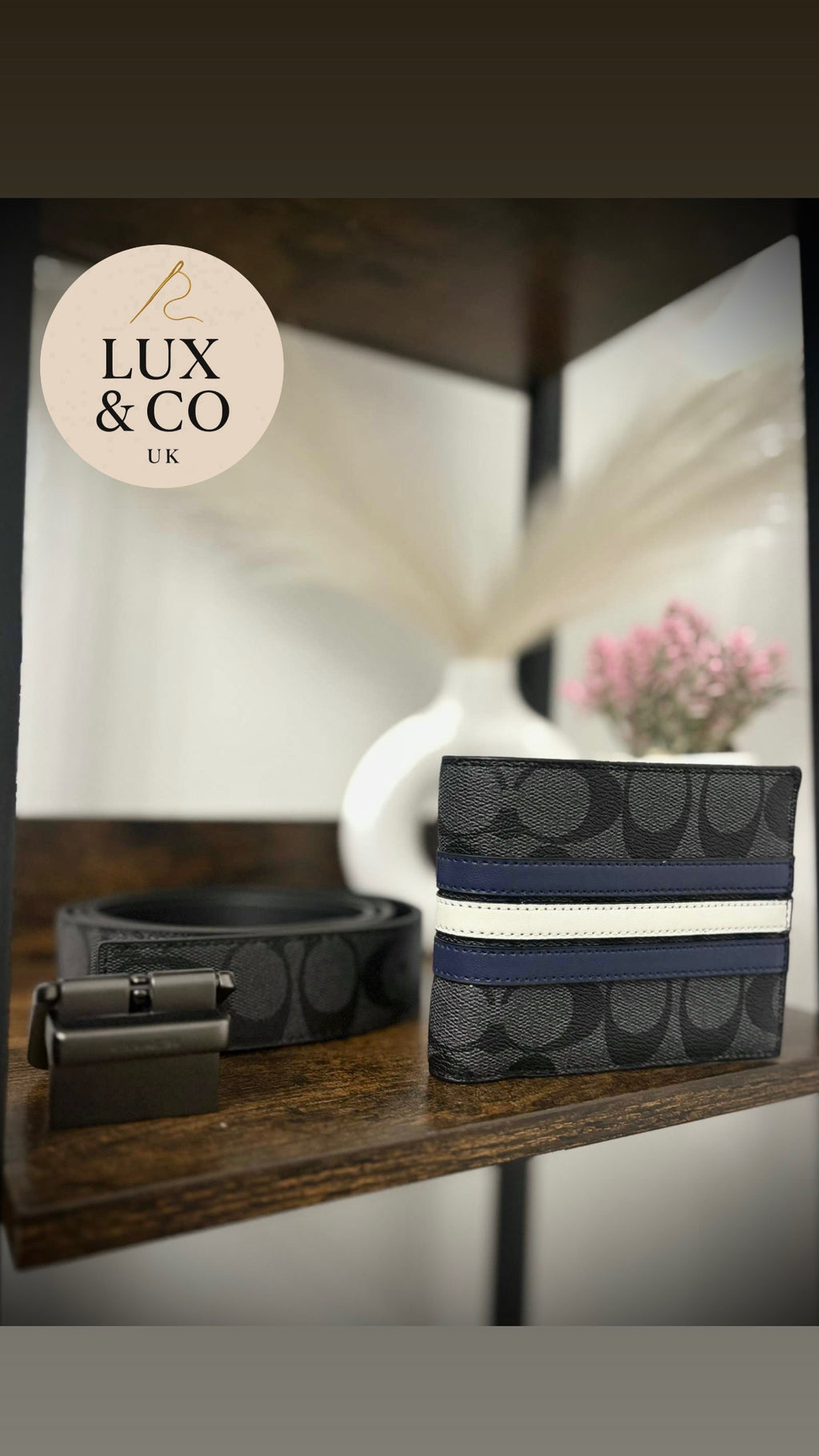 Navy Black & White coach wallet and belt set