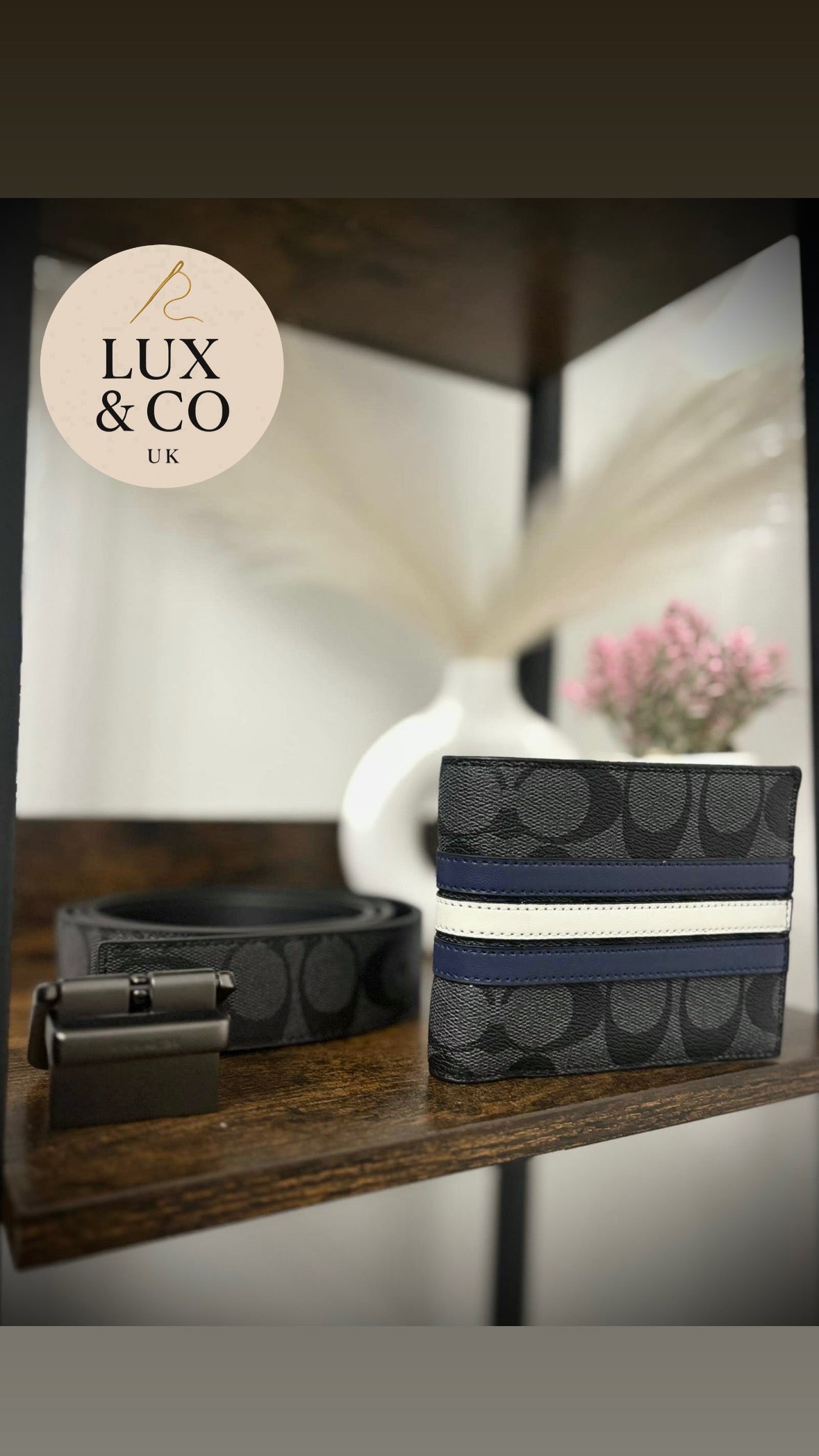 Navy Black & White coach wallet and belt set