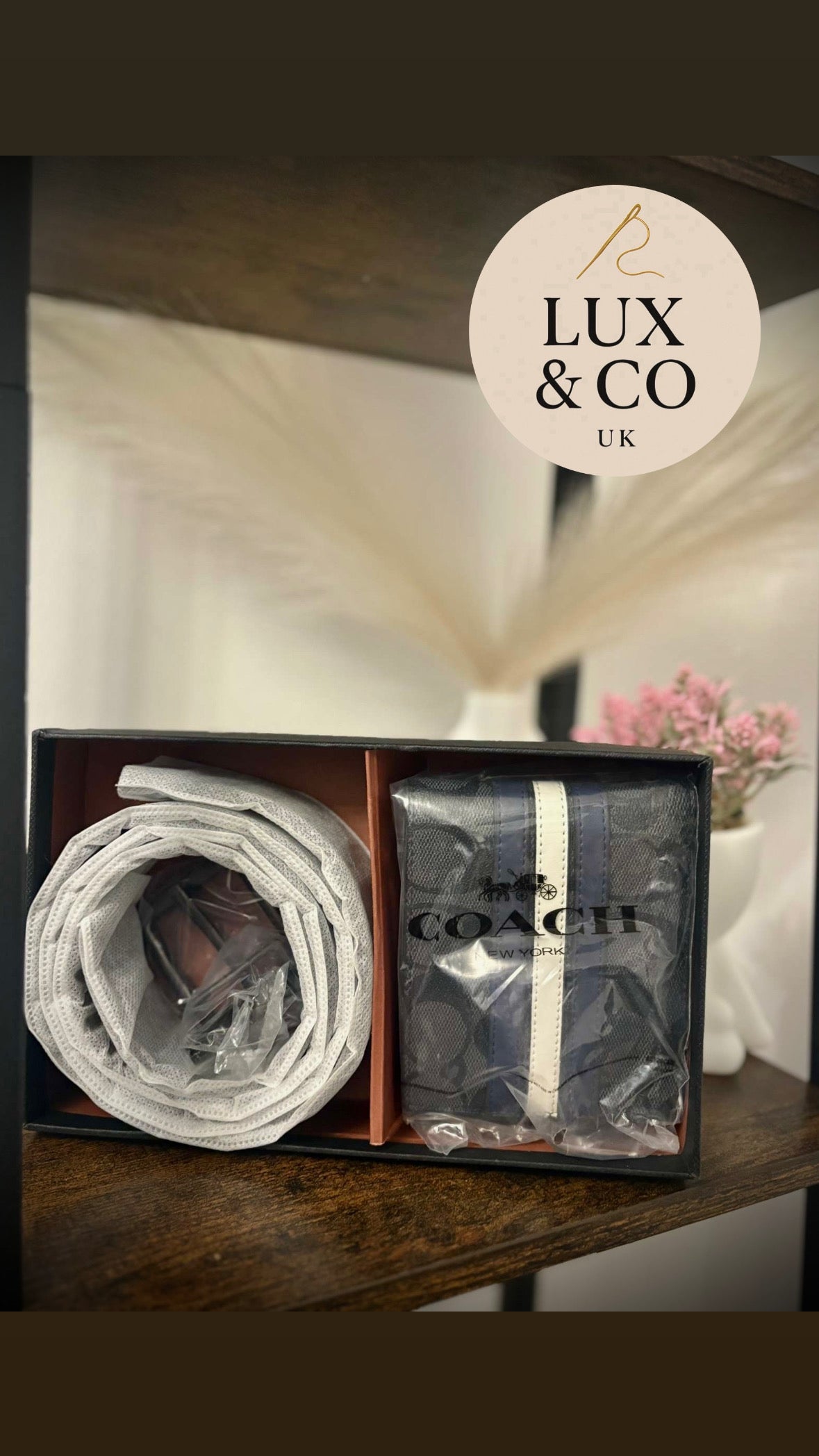 Navy Black & White coach wallet and belt set