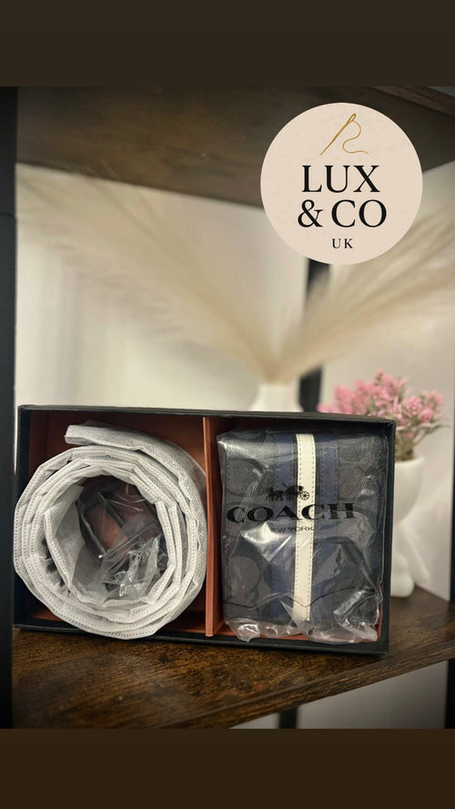 Navy Black & White coach wallet and belt set